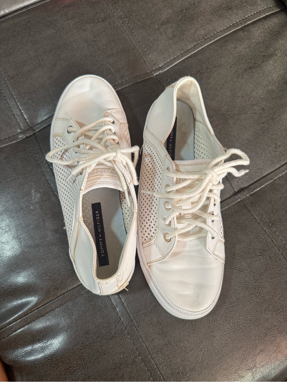 Tommy Hilfiger Women's Off-White Perforated Leather Sneakers